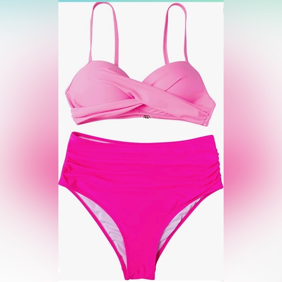 NWOT Pink color block Large high waist swimsuit - Picture 3 of 4